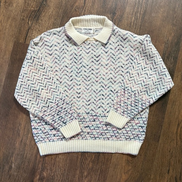 Vintage Alfred Dunner chevron pastel collared wool blend sweater USA - Picture 1 of 3